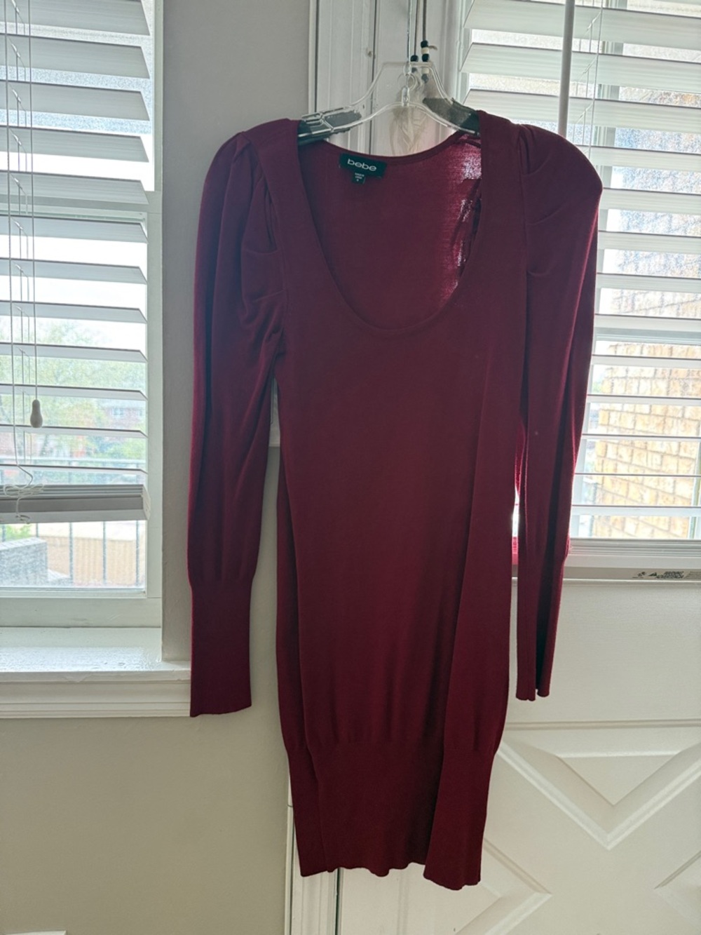 bebe Wine Scoop Neck Long Sleeve Knit Dress